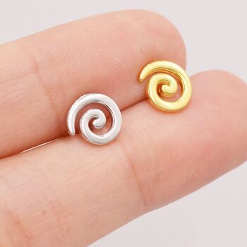 Koru Circle Spiral Stud Earrings In Sterling Silver, 3 of 11