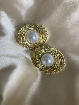 Gold Sunburst Pearl Stud Earrings, 2 of 6