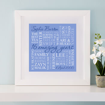 Personalised 16th Birthday Square Word Art, 11 of 11
