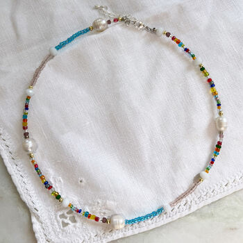 Rainbow Multicoloured Seed Bead And Pearl Necklace, 2 of 8