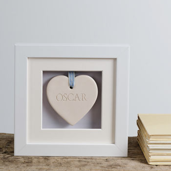 Engraved Ceramic Heart Christening Box Frame, 3 of 5