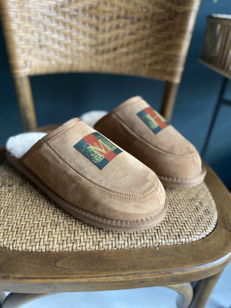 Sheepskin Stripe Slippers With Hand Painted Initials