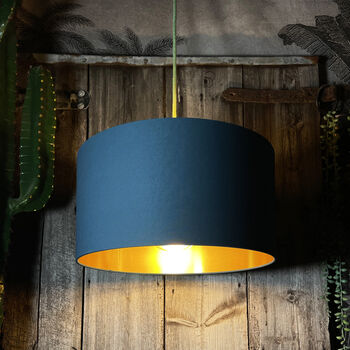 Petrol Cotton Lampshade With Gold Or Copper Foil Lining, 5 of 10