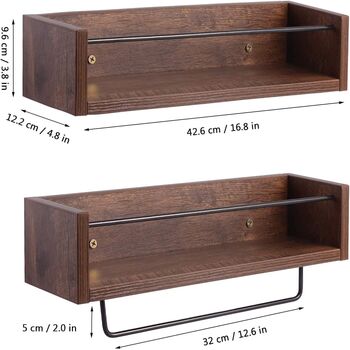 Set Of Two Wood Floating Shelf Wall Mounted With Bar, 5 of 7