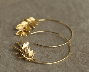 Botanical Leaf Silver Hoop Earrings, 5 of 9