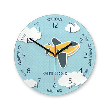 Personalised Kids Aeroplane Glass Clock, 2 of 3