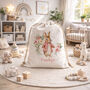 Personalised Floral Rabbit Toy Bag, Pink Or Blue Bunny Storage Sack, thumbnail 2 of 3