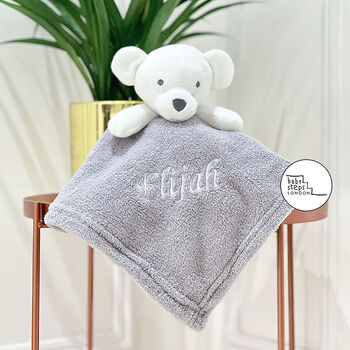 Personalised Name White Bear Comforter Blanket Soft Toy, 2 of 3