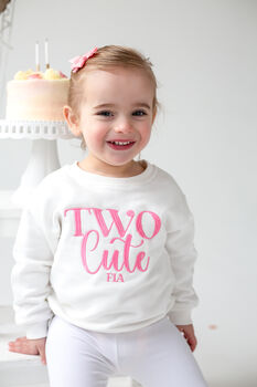 'Two Cute' Embroidered And Personalised Second Birthday Sweatshirt Jumper, 4 of 7