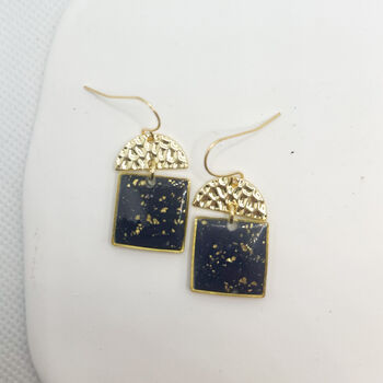 Square Shape Navy And Gold Foil Drop Earrings, 5 of 9