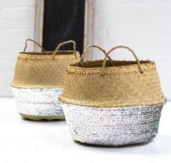 Gold Sequin Dipped Seagrass Basket, 6 of 6