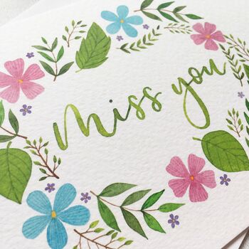 'Miss You' Floral Watercolour Card, 2 of 2