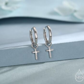 Sterling Silver Cross Hoop Earrings, 2 of 12