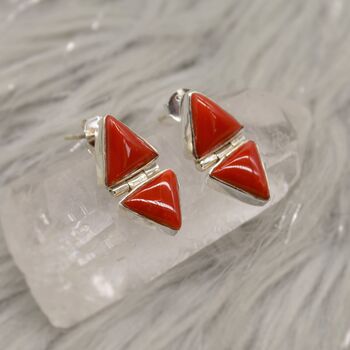 Red Coral Sterling Silver Drop Earrings, 2 of 8