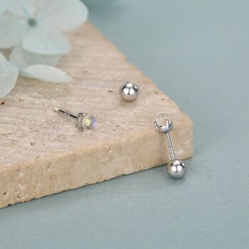 Sterling Silver Moonstone 18 G Screw Back Stud Earrings, 5 of 12