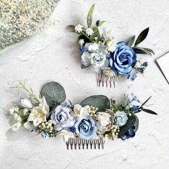 Dusty Blue And White Floral Hair Comb, 6 of 10