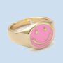 Smiley Face Bright Gold Plated Mixed Color Gold Ring, thumbnail 3 of 5