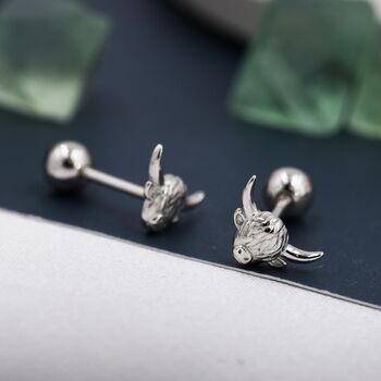 Tiny Highland Cow Screw Back Earrings Sterling Silver, 2 of 9