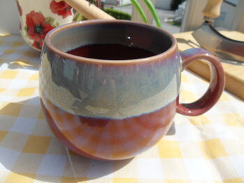 Set Of Four Reactive Glaze Sphere Mugs In Maroon And Grey Mist Haze, 8 of 9