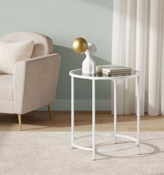 Round Side Table Tempered Glass Steel Frame, 4 of 12