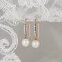 9ct Gold Pearl And Cz Drop Earrings, thumbnail 4 of 6