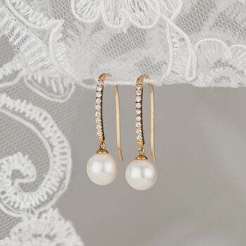 9ct Gold Pearl And Cz Drop Earrings, 4 of 6