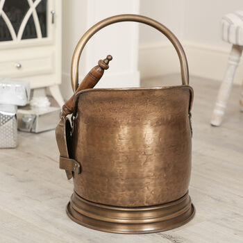 Antique Brass Coal Scuttle With Shovel And Matches, 4 of 9
