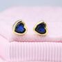 Tiny Sapphire Blue Cz Heart Stud Earrings, thumbnail 7 of 11