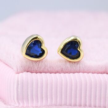 Tiny Sapphire Blue Cz Heart Stud Earrings, 7 of 11