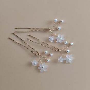 Pearl Flower Bridal Hair Pins Set Of Three, 12 of 13