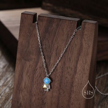 Astronaut Opal Pendant Necklace In Sterling Silver, 6 of 12
