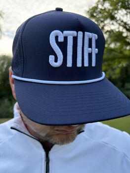 Golf Baseball Cap “Stiff” 3D Embroidered, Rope Detailing, Blue, Black Or White, 5 of 12