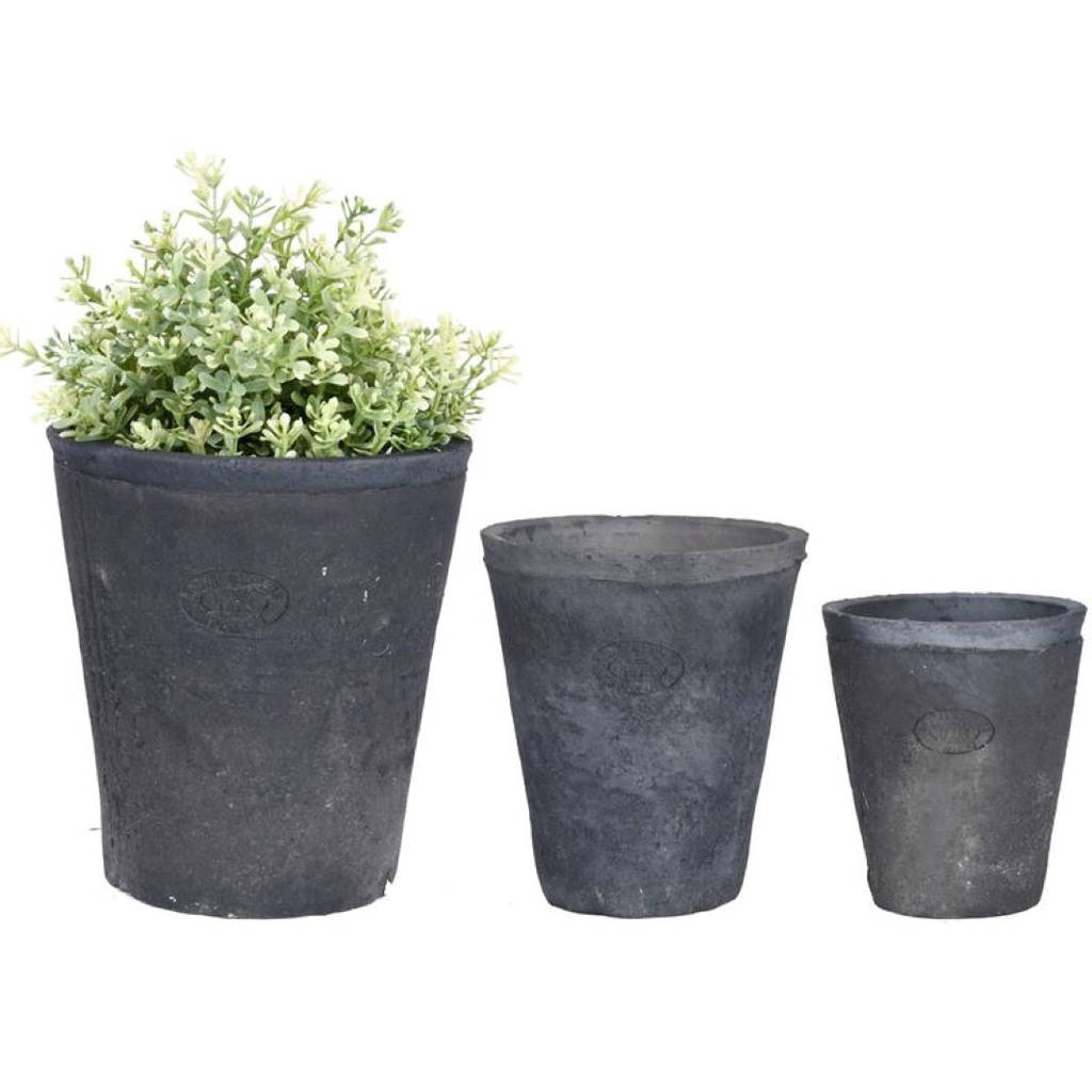 grey terracotta pots and saucers by idyll home