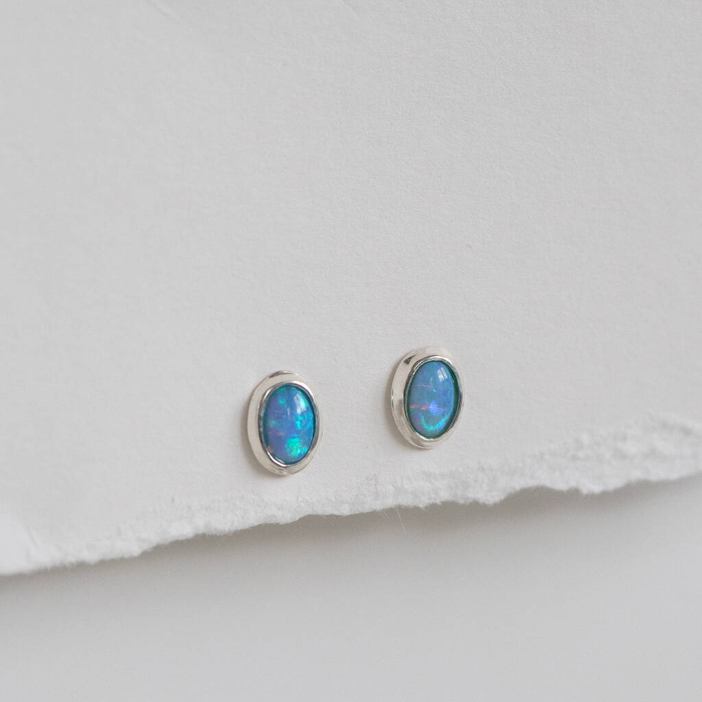 Sterling Silver Opal Stud Earrings By Gaamaa