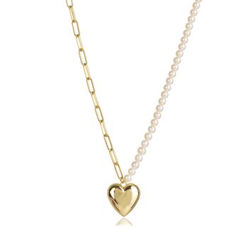 Pearl And Link Chain Heart Pendant Necklace, 2 of 4