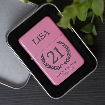Personalised Birthday Crest Pink Lighter Gift For 18th 21st 30th, 2 of 8