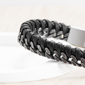 Personalised Woven Leather And Stainless Steel Bracelet, 6 of 10