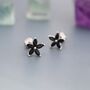 Sterling Silver Black Cz Flower Barbell Earrings, thumbnail 4 of 12