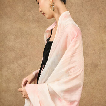 100% Mulberry Silk Scarf, Peach Marbling In Gift Box, 3 of 9