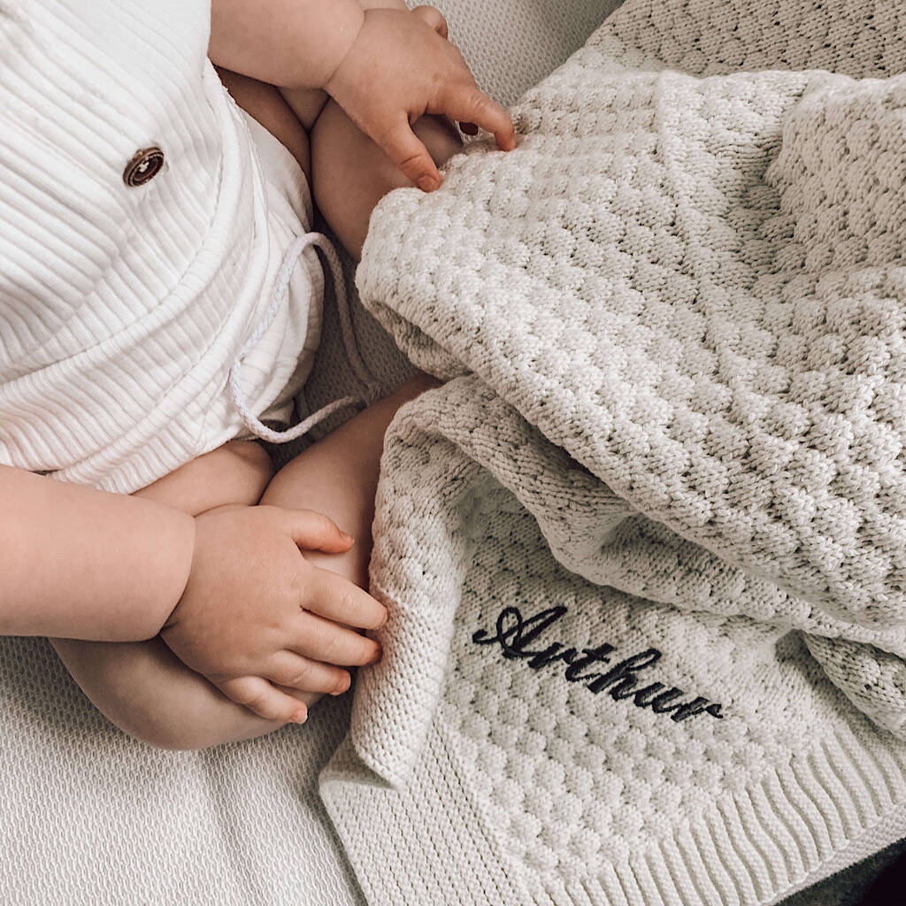 Personalised Oatmeal Organic Cotton Baby Blanket By Isaac Anthony