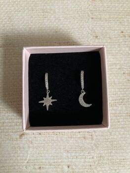 Silver Moon And Star Hoop Earrings, 2 of 4