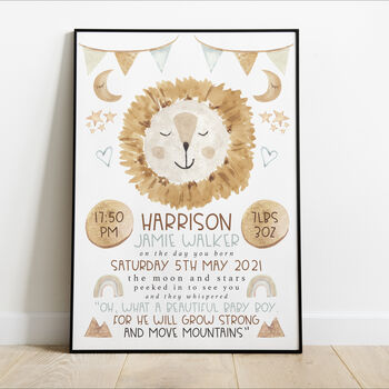 Personalised Keepsake Birth Print Lion Move Mountains, 5 of 6