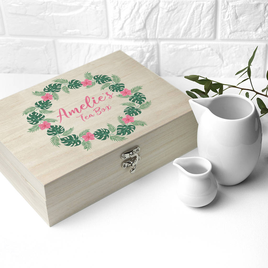 Personalised Rainforest Wreath Tea Box For Her, 1 of 3