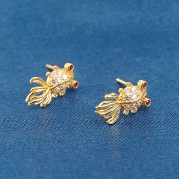 Gold Red Eye Chinese Fish Stud Earrings, 5 of 7