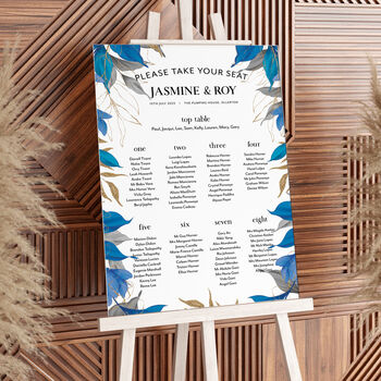 Blue And Gold Leaves Wedding Seating Plan, 2 of 4