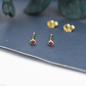 Extra Tiny 2mm Ruby Red Cz Stud Earrings, 4 of 12
