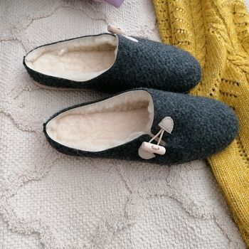Graphite Felt Mules With Cream Leather Details, 6 of 6