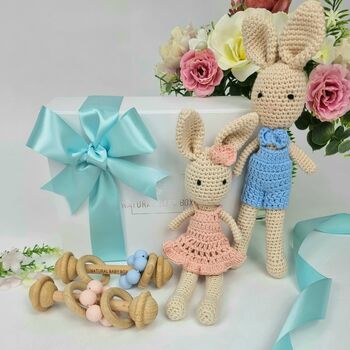 Crochet Bunny And Wooden Baby Rattle Gift Box, 10 of 12