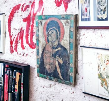 Icon Of Virgin Mary, Religious Symbol, Antique Russian Wood Board, 4 of 6