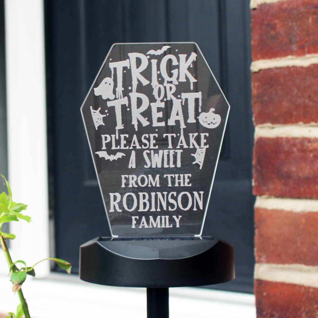 Personalised Trick Or Treat Halloween Solar Light Sign, 1 of 8